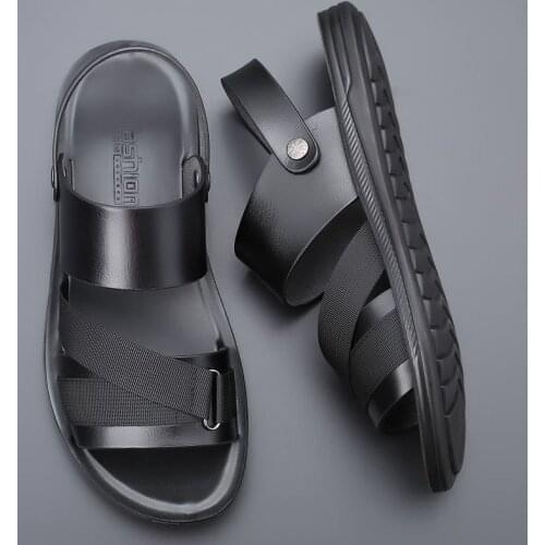 Topvivi sandals for men outdoor leather luxury brand 2021 Fashion Flats slippers Summer Beach Soft Leather Casual slides for men
