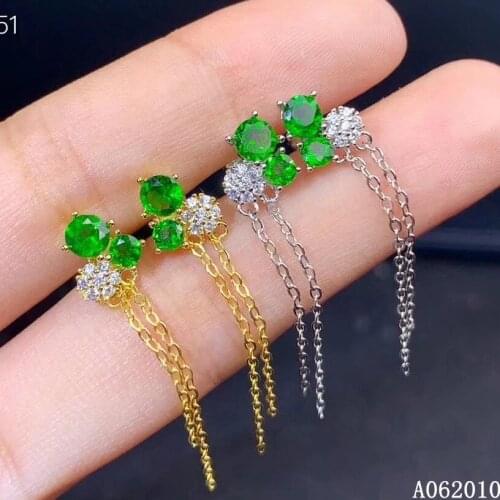 KJJEAXCMY fine jewelry 925 sterling silver inlaid natural diopside earrings fashion girl new eardrop support test