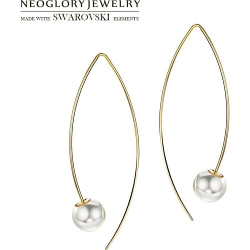 Neoglory Simulated Pearl Round Ball Long Hook Earrings Elegant Stylish For Girl Daily Party Brilliant Lady Sweater Classic Sale