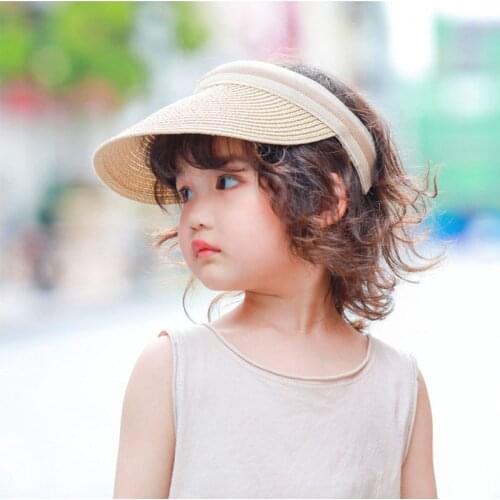 Fashion Childrens Summer Hat Empty Top Sun Visor Wide Brim Girl Cap Travel Beach Hat Sun Hats Kid Sun Protection Caps Straw Hat