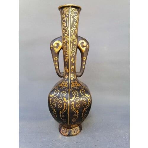 Old Chinese HanDyansty(25---186)bronze&gold vase,Two Elephants shape,Free shipping