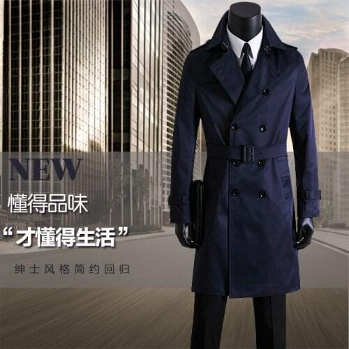 Spring and autumn mens trench coat design commercial double breasted casaco longo masculino blue mens clothing plus size S- 9XL