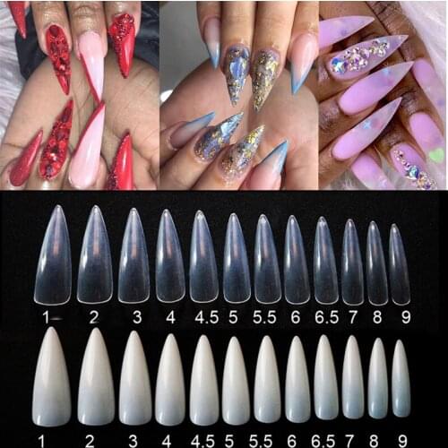 High Quality 500 Pcs/bag Long Acrylic False Nail Tips Sharp Stiletto Artificial Fake Nail Salon Professional Nail Tips Manicure
