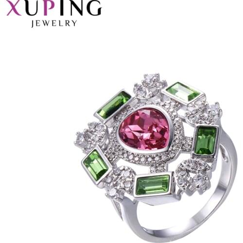Xuping Jewelry Temperament Rhodium Plated Color Ring Embellished with Sparkling Crystals 15544