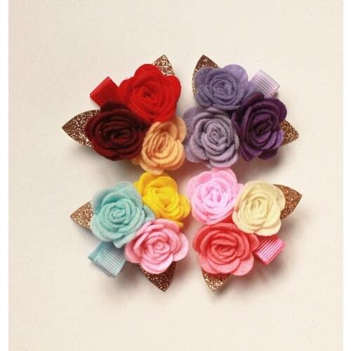 Flower Korean Rose Glitter Felt Hairpin Floral Hair Clips Multicolor Girls Glitter Leaf Hair Wear Mini Flower Pink Rose Hairpins