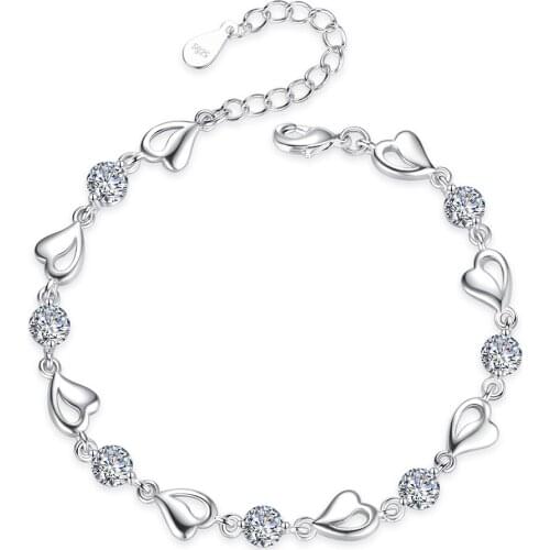 Luxury Trendy Heart Zircon 925 Sterling Silver Wedding Bracelet For Women Blue Pink Designer Dainty Chain Jewelry Gifts