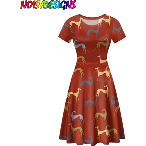 NOISYDESIGNS Greyhound Dog Printing Women Midi Dress Summer Elegant Short Sleeve O-neck Dresses Female High Waist Dress New
