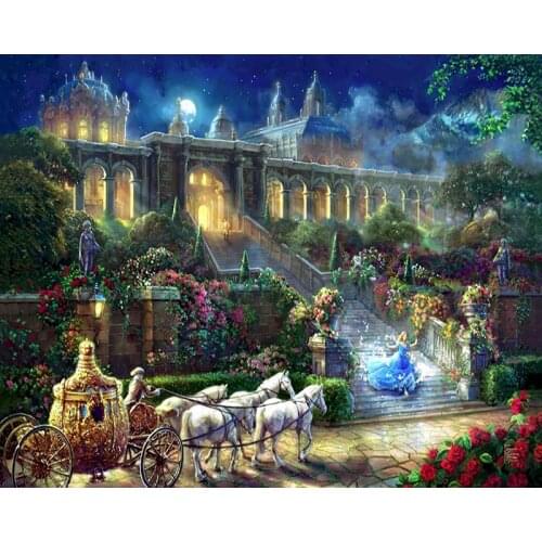Oil Painting By Number Night View The Carriage Landscape Frame Acrylic Paint Modern Wall Art HandPainted Coloring Pictures Decor