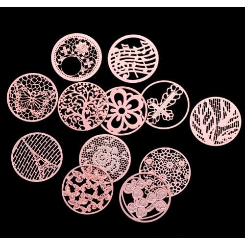 20pcs/lot Free Shipping 22mm Rose Gold Round Hollow Floating Plates Charms For 30mm Floating Glass Living Lockets