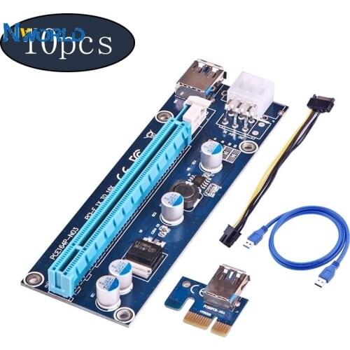 10pcs 006C Blue 1x to 16x PCI Express Riser Card PCI-E Extender 60cm USB 3.0 Cable SATA to 6Pin Power for BTC Miner Raiser Card