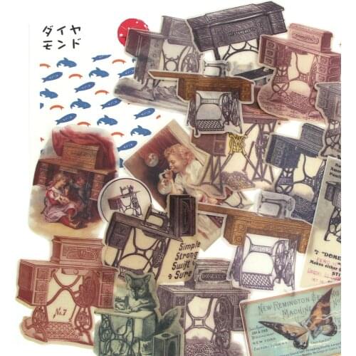 18Pcs Vintage Stickers Sewing Machine Washi Paper Sticker For Notebook Decorative Sticker Scrapbooking Journal Stationery