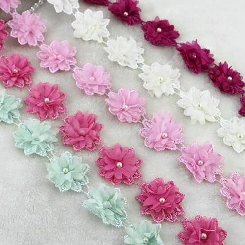2 Yard/lot Embroidery chiffon beading laciness trim diy handmade accessories clothes lace fabric decoration material 5cm wide
