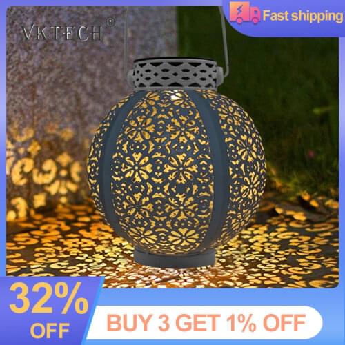 Solar LED Iron Art Hollow Lantern Light Handheld Hanging Projector Lamp Solar Light Outdoor Decorative Lamp for Garden Yard