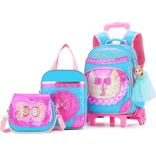 3PCS/Set Girl Trolley Case 3D Child School Bag Kids Students Suitcase Waterproof Backpack Travel Luggage Wheeled Schoolbags