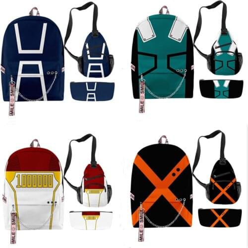 Japan Anime My Hero Academia 3D Backpacks Men Women 3 Pieces Boys Girls School Bags Oxford Waterproof Large Capacity Travel Bags