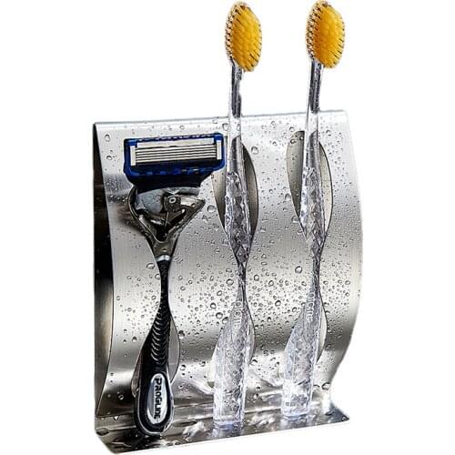 304 Stainless Steel Toothbrush Shaver Holder Rustproof Polished Organizer Sticky Wall Mounted Bathroom Shower