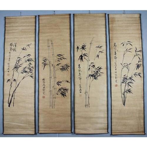 Antique calligraphy and paintings of flowers and birds sitting room hangs a picture four screen bamboo