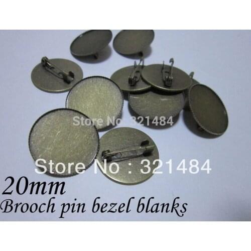 Antique brass bronze metal safety pin brooch bezel blanks, brooch base 20mm cameo setting