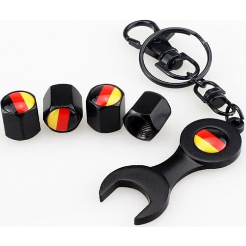 Free shipping Valve Caps Wrench Key Chain Car Tire Cap Auto Tire Caps Accessories Metal German Flag Europe Automobiles