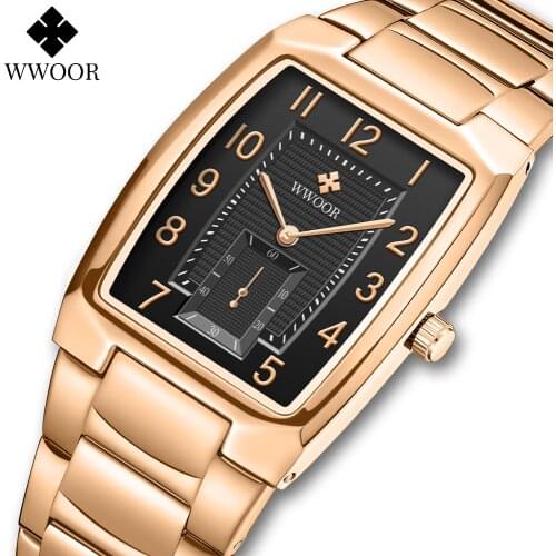 WWOOR Top Brand Luxury Fashion Stop Watches Mens 30ATM Waterproof Square Clock Casual Watch Mens Quartz Wrist Watch Reloj Hombre