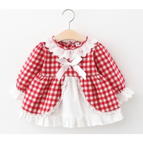Baby Girls Dress Bow Cute Cotton Princess Dress Autumn Plaid Long Sleeve Dress Baby Girl Cloths Toddler Dresses Infant Clothing