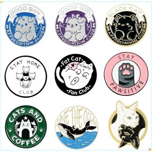 Pink Claw Fox Suit Cute Cat Dog Enamel Pins Creative Round Brooch Badge Backpack Bag Lapel Pin Cartoon Jewelry Gifts for Kids