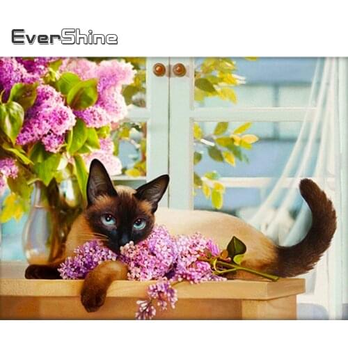 Evershine New Arrival Diamond Painting Cat 5D DIY Diamond Embroidery Sale Animals Cross Stitch Kit Spring Home Decoration