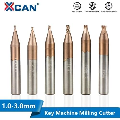 XCAN Key Machine Milling Cutter TiN Coated Vertical Key Machine 1.0/1.2/1.5/2.0/2.5/3.0mm For Copy Keys 4 Flute Keys Milling Bit