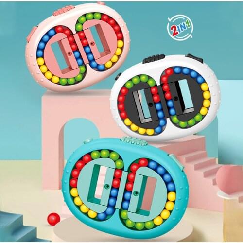 Stress Relief Cube Toy with Magic Bean Massage Knob Double-sided Finger Plate Parent-child Interaction Educational Tool