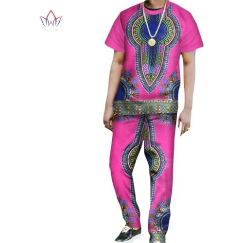 Customized Men Sets Summer 2021 Mens Clothes Top & Trousers Set Men Africa Style Short Sleeve Set Print African Clothing WYN168