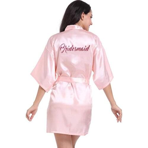 Personalised robe with hot pink glitter Women bride robe Silk Kimono bridesmaid robe Bath satin robe AU