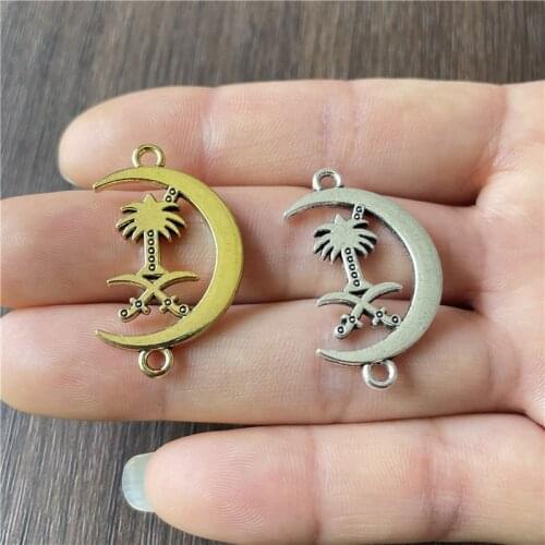 JunKang 10pcs double-hole moon coconut tree connector for DIY making necklace and bracelet accessories wholesale metal alloy