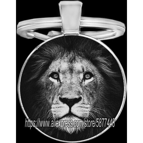 White and Black Lion Key Ring,Tiger and Zebra Keychain,elephant Key Holder, Wild Animal Art Photo Glass Cabochon Key Chain