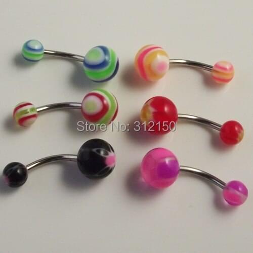 2pcs 16.mm 14g Free Shipping raodom Plain Acrylic Print Ball Body Piercing Jewelry Belly ButtonNavel Ring banana curved
