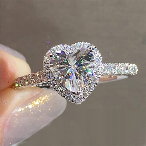 6*6 heart Round Cut D VVS1 Moissanite 925 Silver Ring Diamond Test Passed Fashion Claw Setting Women Gift