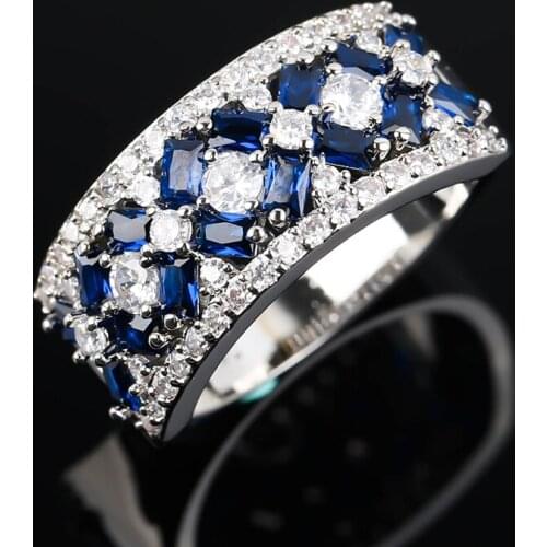 Classic Geometric Blue Crystal Rings for Women Men Couple CZ Stone Wedding Engagement Anniversary Finger Ring Jewelry Gift Hot