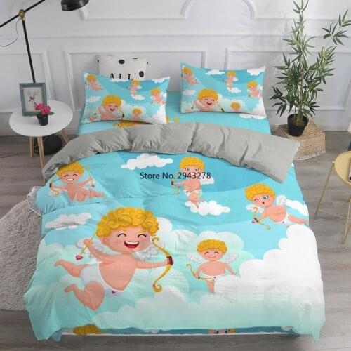 3D Cute Cartoon Cupid Angels Baby Crib Bedding Sets Valentines Day Microfiber Duvet Cover Set Home Textile for Children Adult