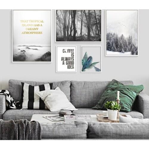 Minimalist Style Creative Plant Leaves Black And White Landscape Canvas Painting Sofa Wall Picture Poster Living Room Decoration