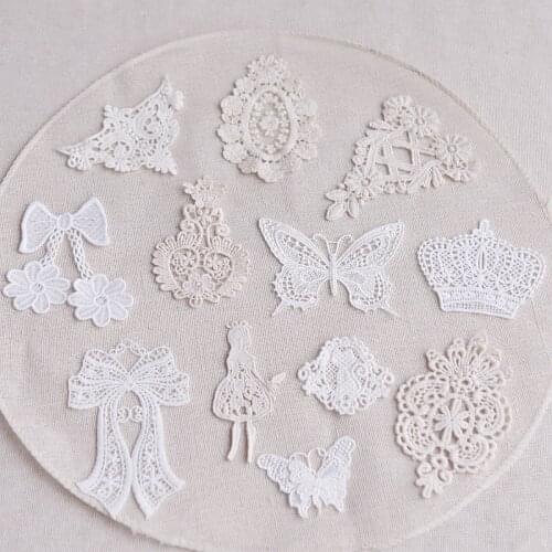 Lace Applique 5Pcs/Lot Garment Sewing Patch White Embroidered Lace Applique Fabric Lace Fabric Sewing Trims 19525
