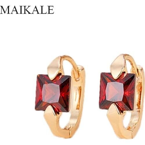 MAIKALE Small Classic Square Mosaic MultiColor Cubic Zirconia Stud Earrings for Women Jewelry Wedding Party Gifts High Quality