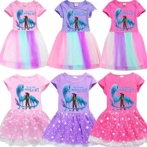 Cute Girl Dress New Summer Girls Dresse Fancy Flower Princess Dress Toddler Raya and the last dragon Baby Girl Dress 3-12Y Wear