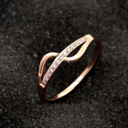 Fashion Stainless Steel Love Crystal S Shape Rings Engagement Women Rose Gold Color Party Wedding Gift