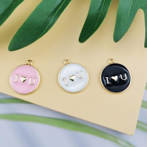 10pcs Fashion Jewelry Oil Drop I Love You Heart Enamel Charms Alloy Pendant Fit Necklaces Bracelets DIY Jewelry Accessories