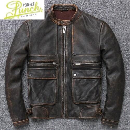 Leather Genuine Autumn Brown Jacket Fashion Cow Coat Men 2021 New Chaqueta Cuero Hombre 1766 Pph459