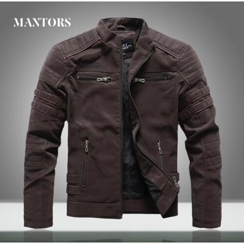 Mens Leather Jacket Casual 2020 Autumn Winter Stand Collar Men Motorcycle Jackets Fleece Zipper High Quality PU Leather Coats