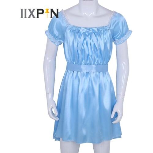 Mens Sissy Crossdress Lingerie Dress Fancy Exotic Lace Satin Tulle Dress Role Playing Sexy Costumes Gay Underwear Satin Dress