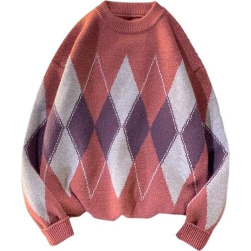 MenS Sweater,Autumn/Winter New, MenS Heavy Knit Sweater Sweater, Crew Neck,Rhomb,Loose, Casual Base Sweater,Three Colors,M-3XL