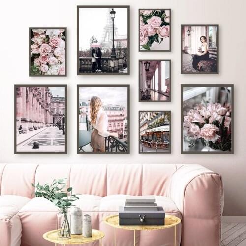 Lily Rose Paris Tower Street Girl Chair Wall Art Canvas Painting Nordic Posters And Prints Wall Pictures For Living Room Decor