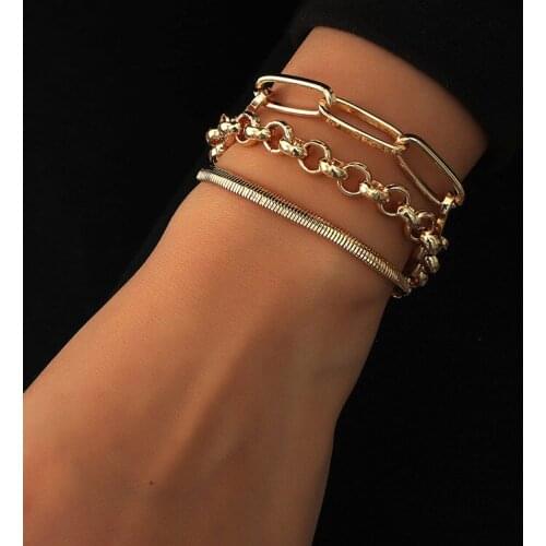 ORNAPEADIA 2021 Popular Snake Chain Chain Bracelet Lobster Extension Clasp Fashion Alloy Three-piece Set Wholesale