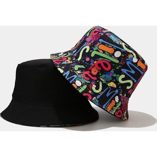 Fashion Colorful graffiti Panama Hat Cap Reversible Bucket Hat Summer Sun Hats for Women Men Gorro Bob Panama Street Hip Hop Cap